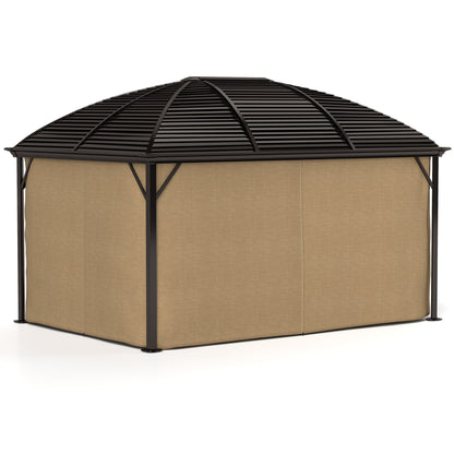 Pavilion with Hardtop, 4x3 m Waterproof Stable Winterproof Garden Pavilion with Mosquito Net, Hooks, Side Panels, Curved Roof, Aluminum Garden Pavilion, for Garden, Terrace, Brown