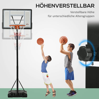 Basketball Stand with Wheels Rollable 210-260 cm Height Adjustable Basketball Hoop with Stand Suitable for Outdoor and Indoor Areas Steel Plastic Black