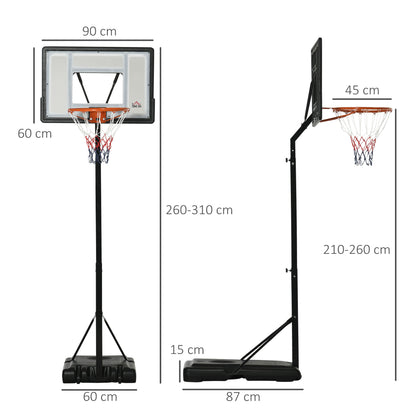 Basketball Stand with Wheels Rollable 210-260 cm Height Adjustable Basketball Hoop with Stand Suitable for Outdoor and Indoor Areas Steel Plastic Black