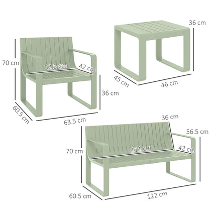 5-Piece Garden Set with Loveseat, 2 Armchairs, and 2 Tables, Polypropylene Outdoor Set, Waterproof and UV-Resistant, Green