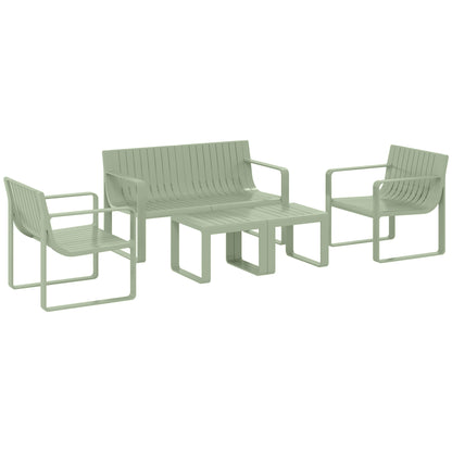 5-Piece Garden Set with Loveseat, 2 Armchairs, and 2 Tables, Polypropylene Outdoor Set, Waterproof and UV-Resistant, Green