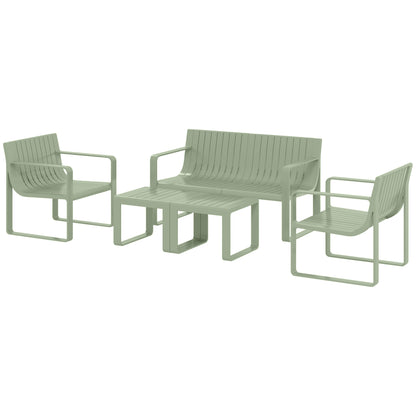 5-Piece Garden Set with Loveseat, 2 Armchairs, and 2 Tables, Polypropylene Outdoor Set, Waterproof and UV-Resistant, Green