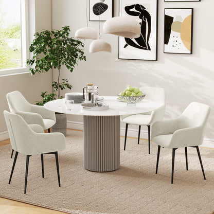 Set of 2 Upholstered Nordic Style Dining Chairs, Kitchen Chairs in Fabric, Armchair with Armrests and Steel Legs for Living Room, 54x57x80 cm, Cream White