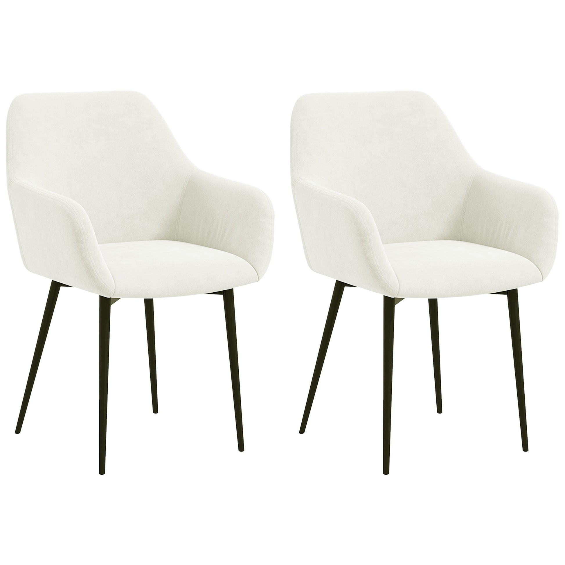 Set of 2 Upholstered Nordic Style Dining Chairs, Kitchen Chairs in Fabric, Armchair with Armrests and Steel Legs for Living Room, 54x57x80 cm, Cream White