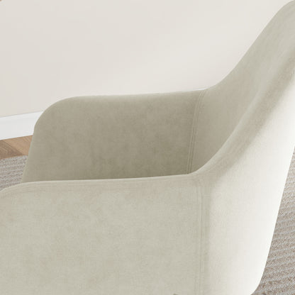 Set of 2 Upholstered Nordic Style Dining Chairs, Kitchen Chairs in Fabric, Armchair with Armrests and Steel Legs for Living Room, 54x57x80 cm, Cream White