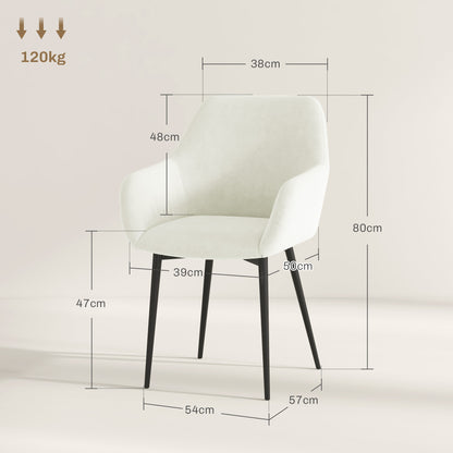 Set of 2 Upholstered Nordic Style Dining Chairs, Kitchen Chairs in Fabric, Armchair with Armrests and Steel Legs for Living Room, 54x57x80 cm, Cream White