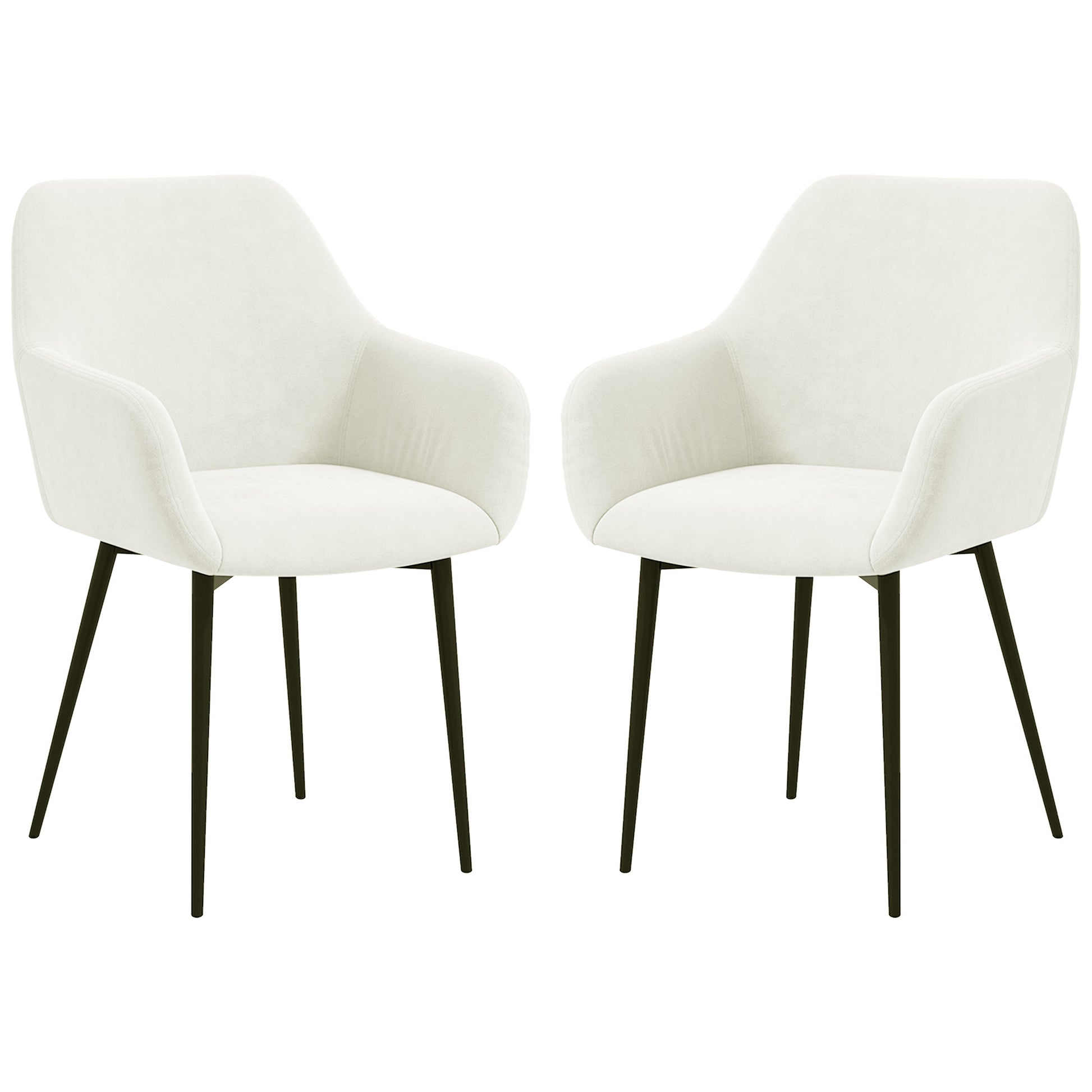 Set of 2 Upholstered Nordic Style Dining Chairs, Kitchen Chairs in Fabric, Armchair with Armrests and Steel Legs for Living Room, 54x57x80 cm, Cream White