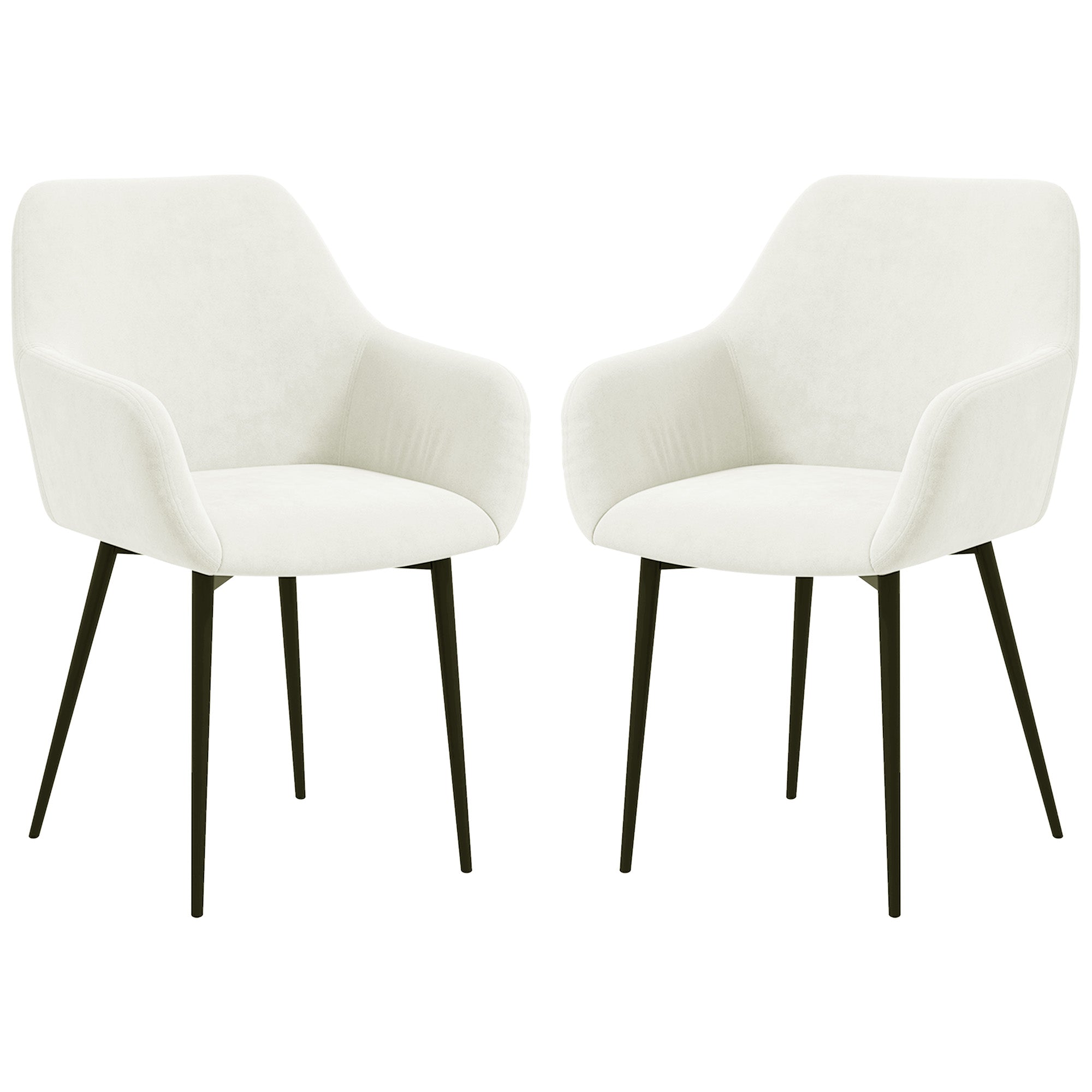 Set of 2 Upholstered Nordic Style Dining Chairs, Kitchen Chairs in Fabric, Armchair with Armrests and Steel Legs for Living Room, 54x57x80 cm, Cream White