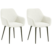 Set of 2 Upholstered Nordic Style Dining Chairs, Kitchen Chairs in Fabric, Armchair with Armrests and Steel Legs for Living Room, 54x57x80 cm, Cream White