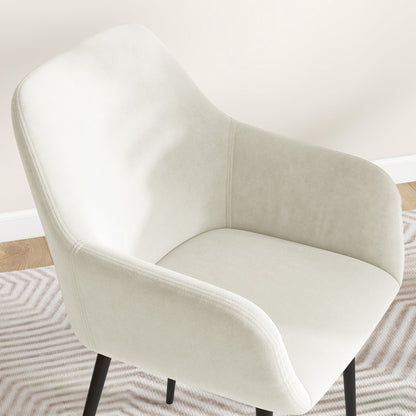Set of 2 Upholstered Nordic Style Dining Chairs, Kitchen Chairs in Fabric, Armchair with Armrests and Steel Legs for Living Room, 54x57x80 cm, Cream White