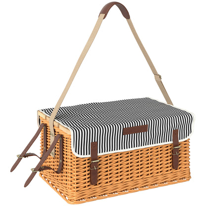 Wicker Picnic Basket for 4 People with Picnic Blanket Cutlery Set, Bottle Opener Picnic Table Picnic Set Complete Set for Camping Beach Christmas Light Brown