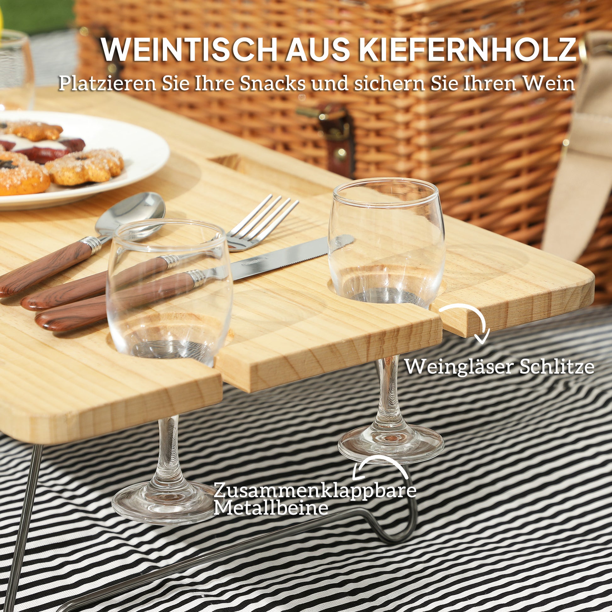 Wicker Picnic Basket for 4 People with Picnic Blanket Cutlery Set, Bottle Opener Picnic Table Picnic Set Complete Set for Camping Beach Christmas Light Brown