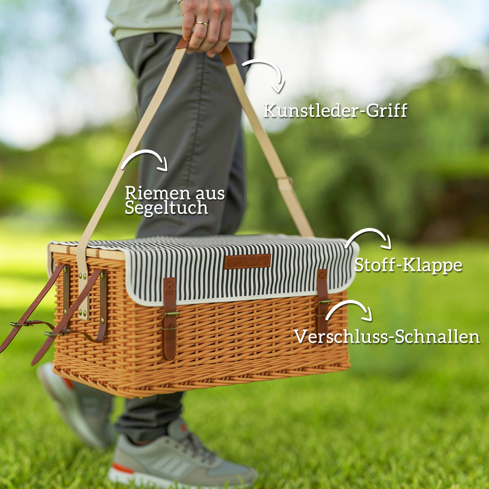 Wicker Picnic Basket for 4 People with Picnic Blanket Cutlery Set, Bottle Opener Picnic Table Picnic Set Complete Set for Camping Beach Christmas Light Brown