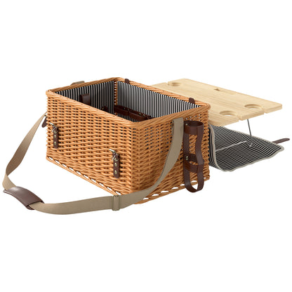 Wicker Picnic Basket for 4 People with Picnic Blanket Cutlery Set, Bottle Opener Picnic Table Picnic Set Complete Set for Camping Beach Christmas Light Brown