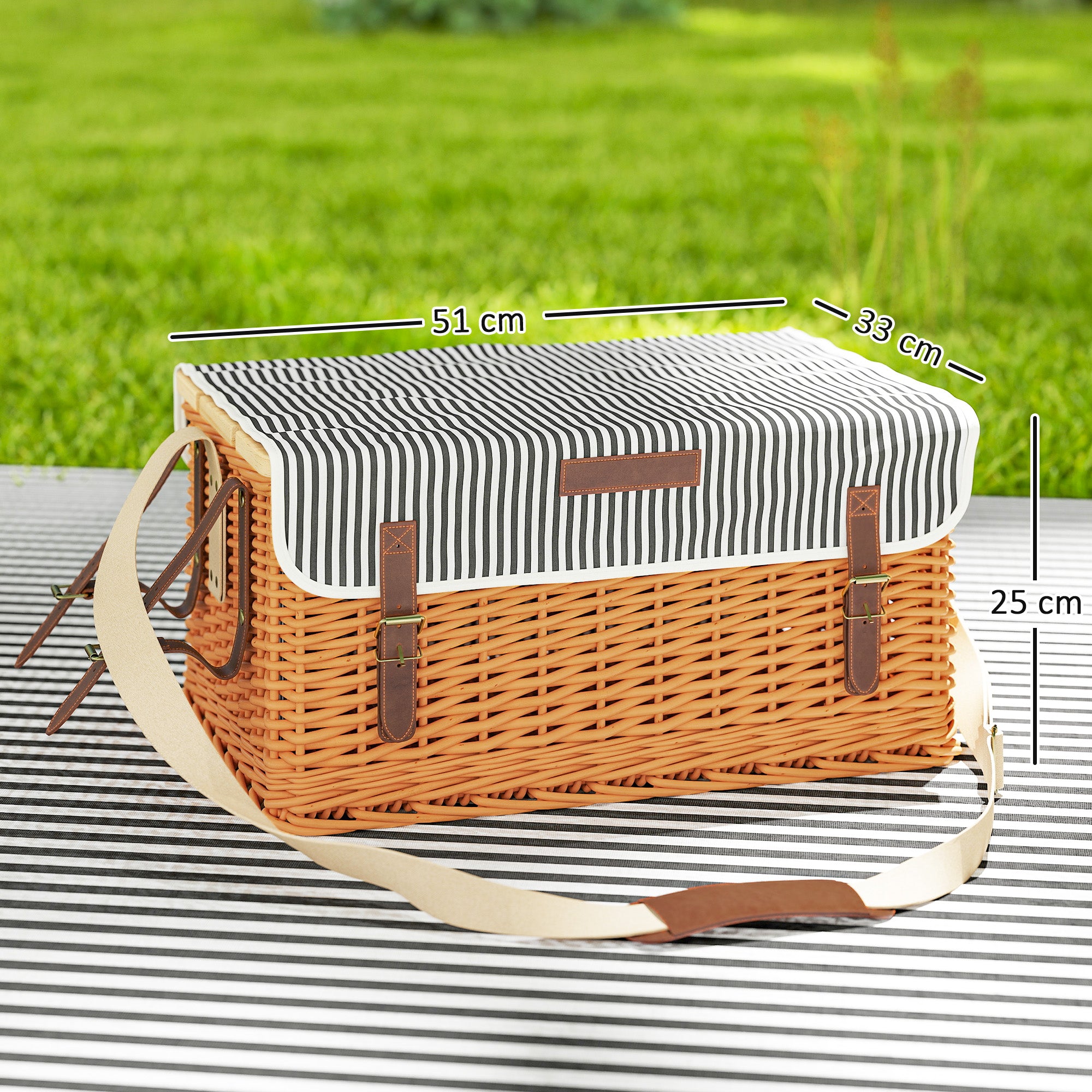 Wicker Picnic Basket for 4 People with Picnic Blanket Cutlery Set, Bottle Opener Picnic Table Picnic Set Complete Set for Camping Beach Christmas Light Brown