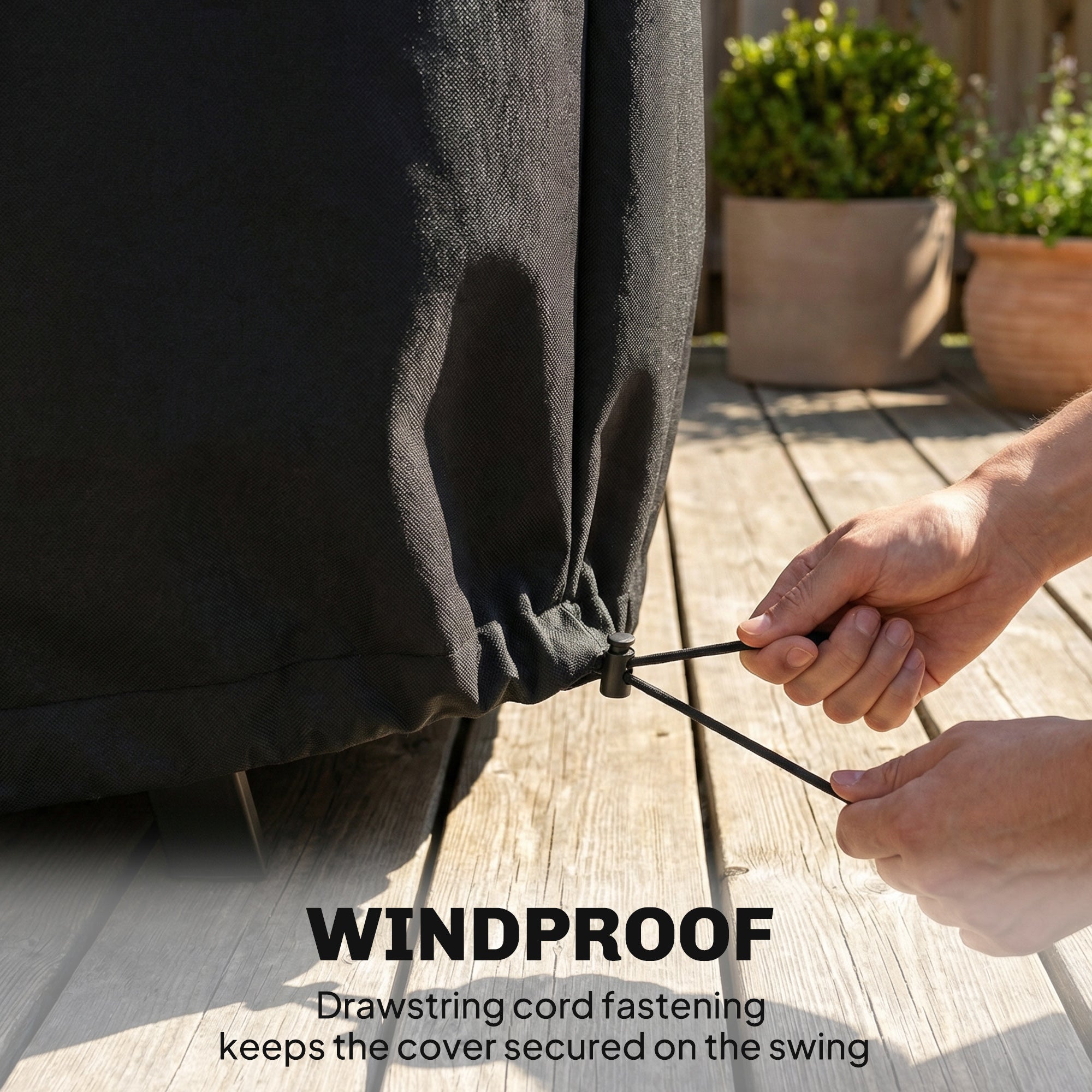 2-Seater Swing Cover, Waterproof & Windproof Protective Cover for Garden Swing, UV-Resistant, 142 x 76 x 81 cm (56 x 30 x 32 in) — Black