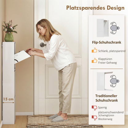 Metal Shoe Cabinet with 3 Flip Drawers — Slim Wall-Mounted Shoe Rack for 6 Pairs, 55 x 15 x 105.5 cm (21.7" x 5.9" x 41.5"), White