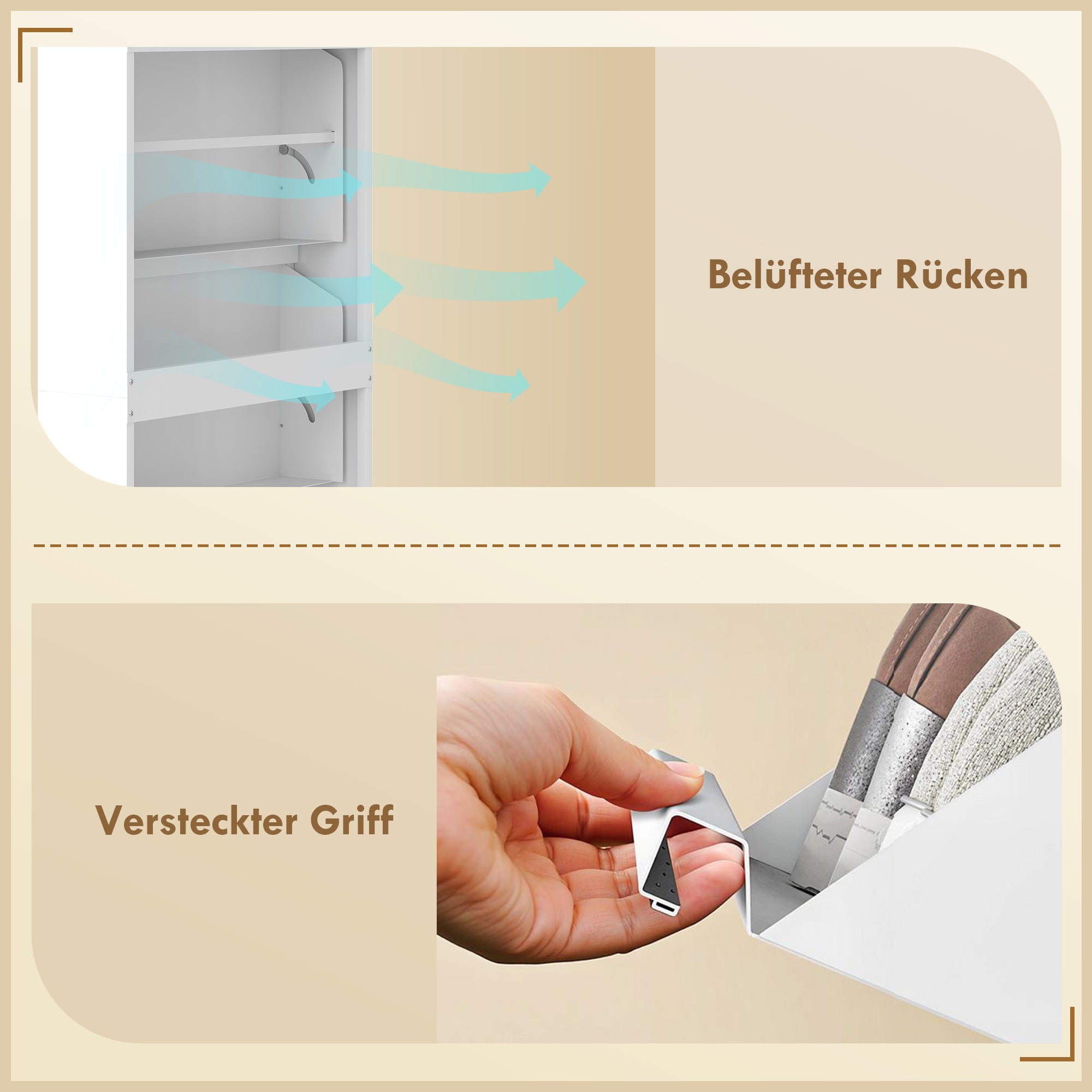 Metal Shoe Cabinet with 3 Flip Drawers — Slim Wall-Mounted Shoe Rack for 6 Pairs, 55 x 15 x 105.5 cm (21.7" x 5.9" x 41.5"), White