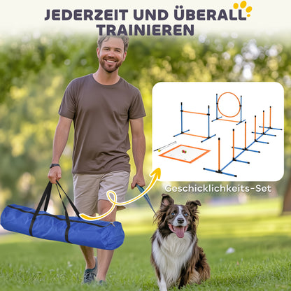 Agility Set for Dogs 7 Pieces Agility Equipment for Dog Training Hurdle Set with Slalom Poles Jump Hoop 2 Balls Height Adjustable Hurdles Coordination Training for Games Training