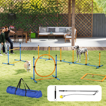 Agility Set for Dogs 7 Pieces Agility Equipment for Dog Training Hurdle Set with Slalom Poles Jump Hoop 2 Balls Height Adjustable Hurdles Coordination Training for Games Training