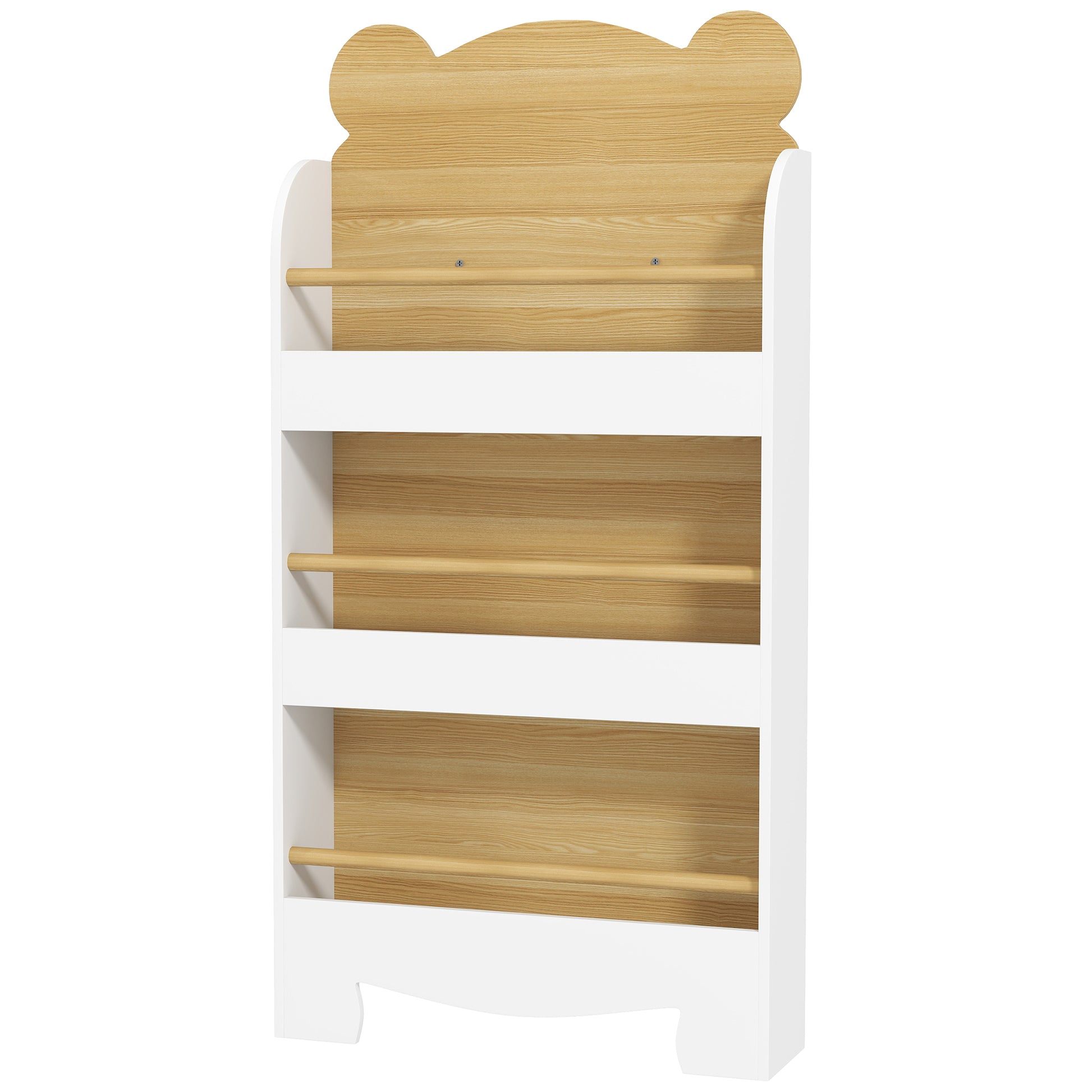 3-Level Kids Bookshelf Bear Design for Playroom Bedroom Nursery Natural Wood