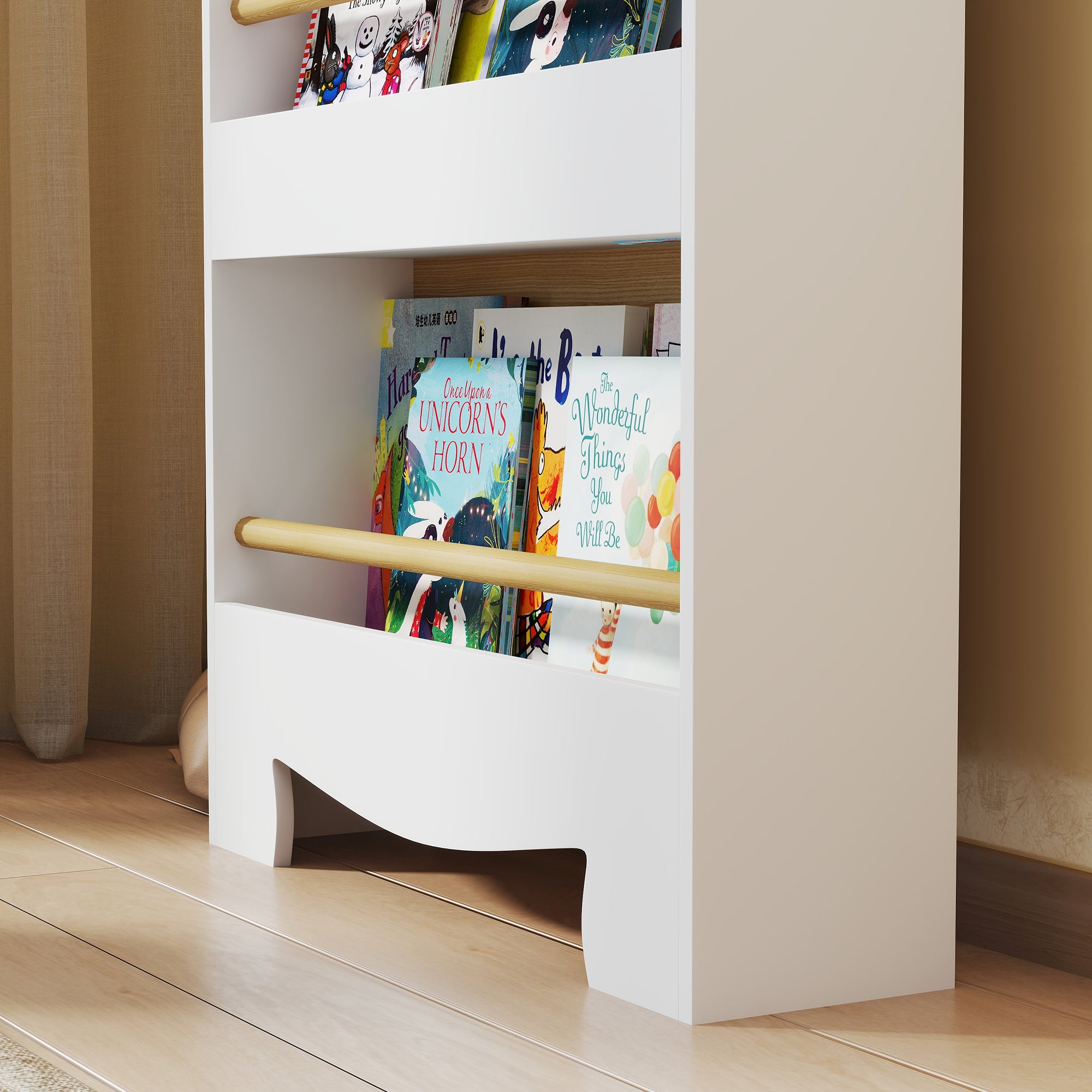 3-Level Kids Bookshelf Bear Design for Playroom Bedroom Nursery Natural Wood