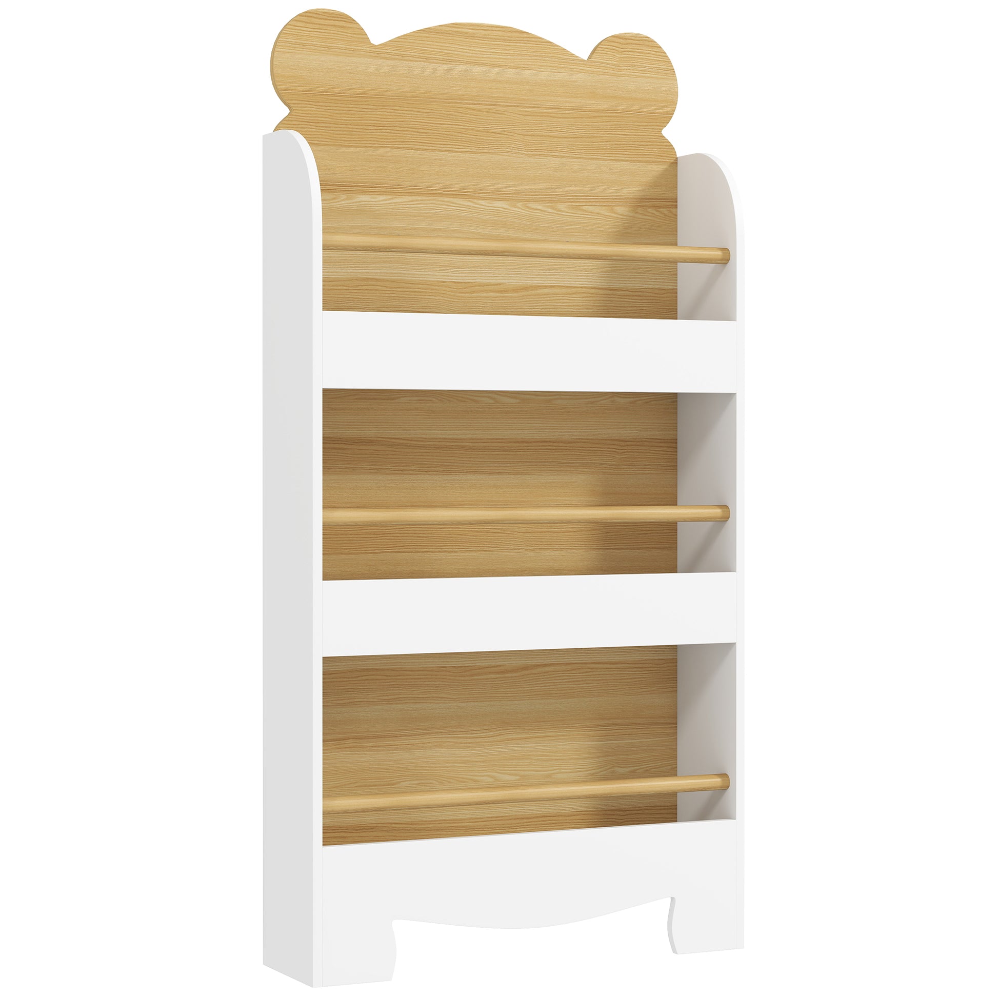 3-Level Kids Bookshelf Bear Design for Playroom Bedroom Nursery Natural Wood
