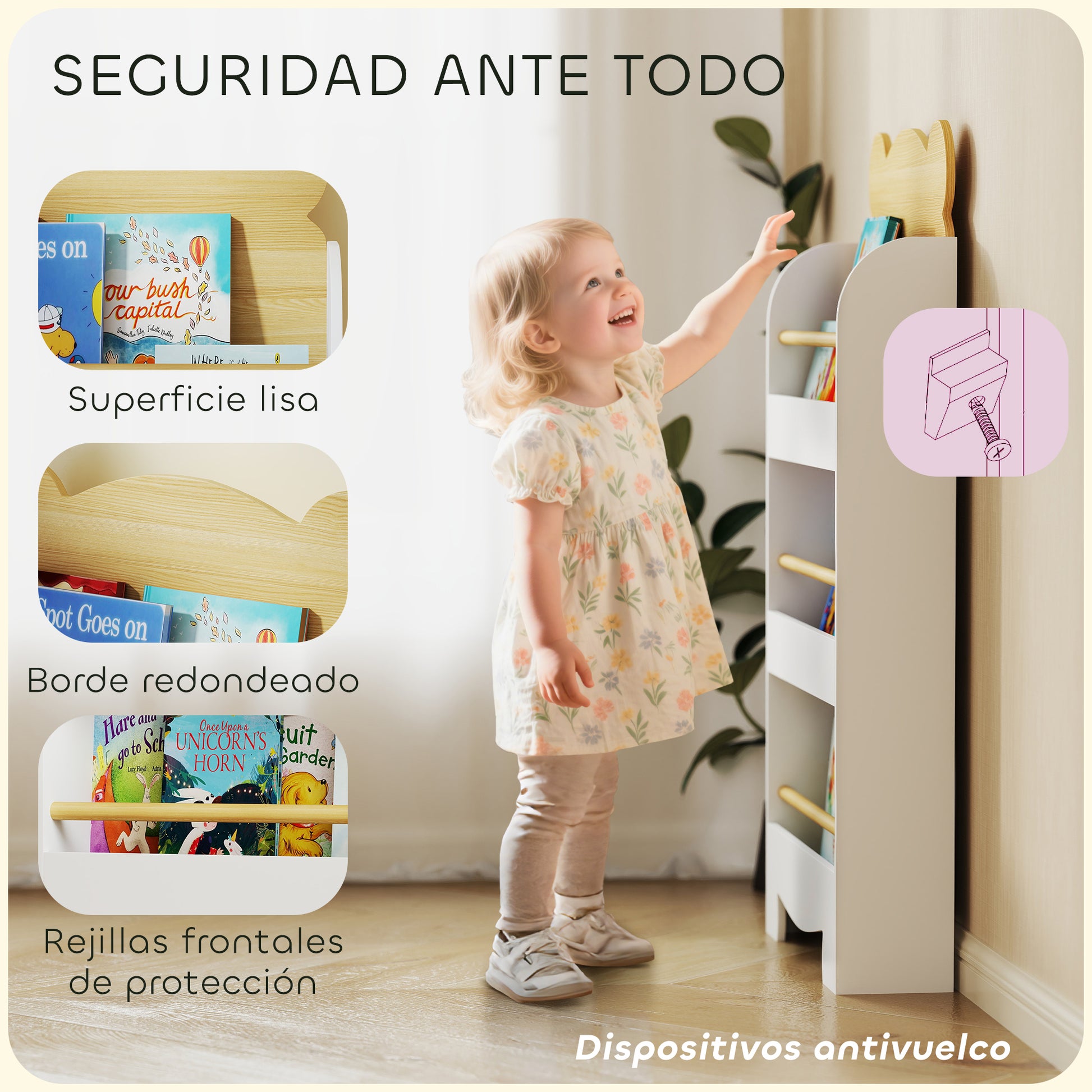 3-Level Kids Bookshelf Bear Design for Playroom Bedroom Nursery Natural Wood