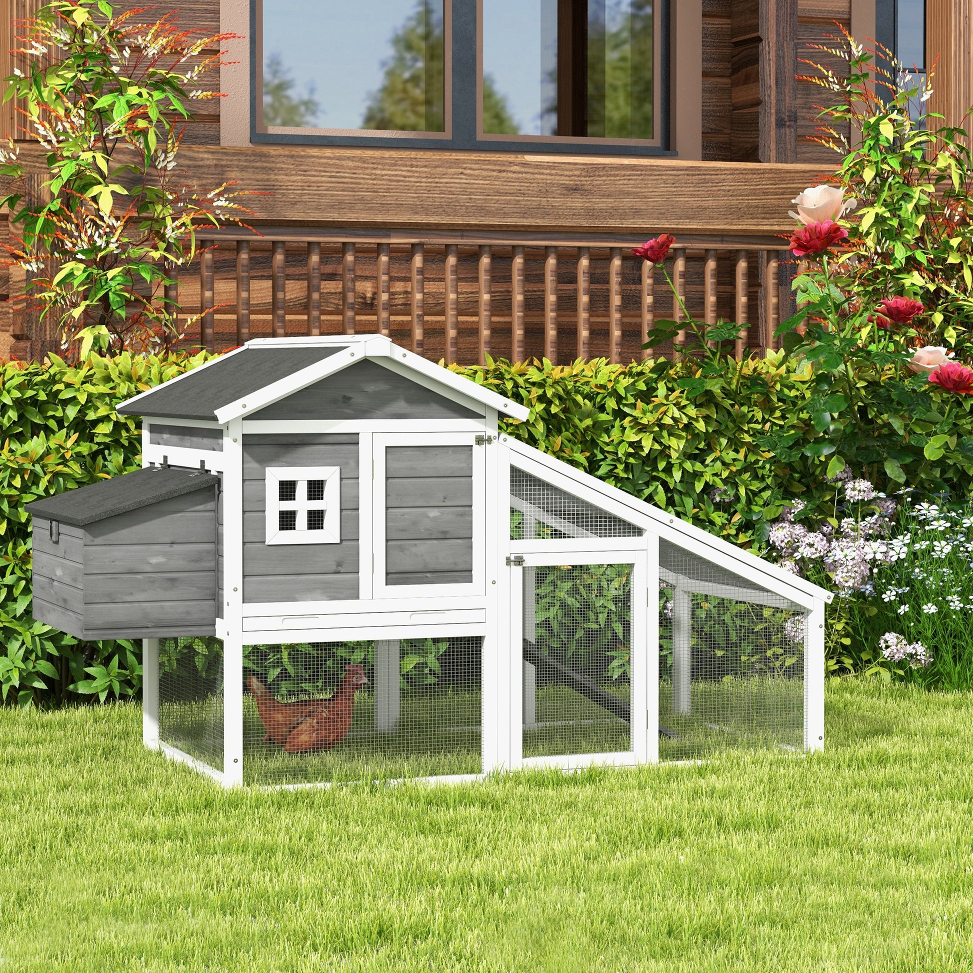 Chicken Coop for Layers or Ducks, Prefabricated Wooden Henhouse with Waterproof Roof, 178x95x100 cm, Gray