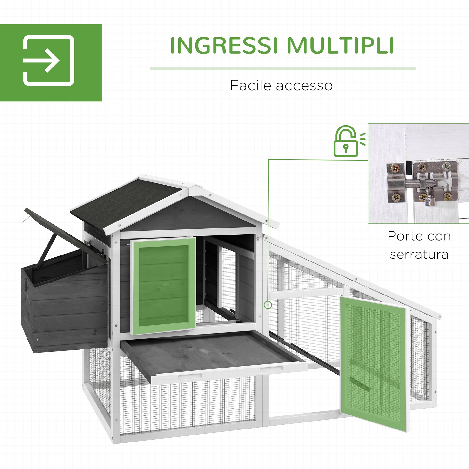 Chicken Coop for Layers or Ducks, Prefabricated Wooden Henhouse with Waterproof Roof, 178x95x100 cm, Gray