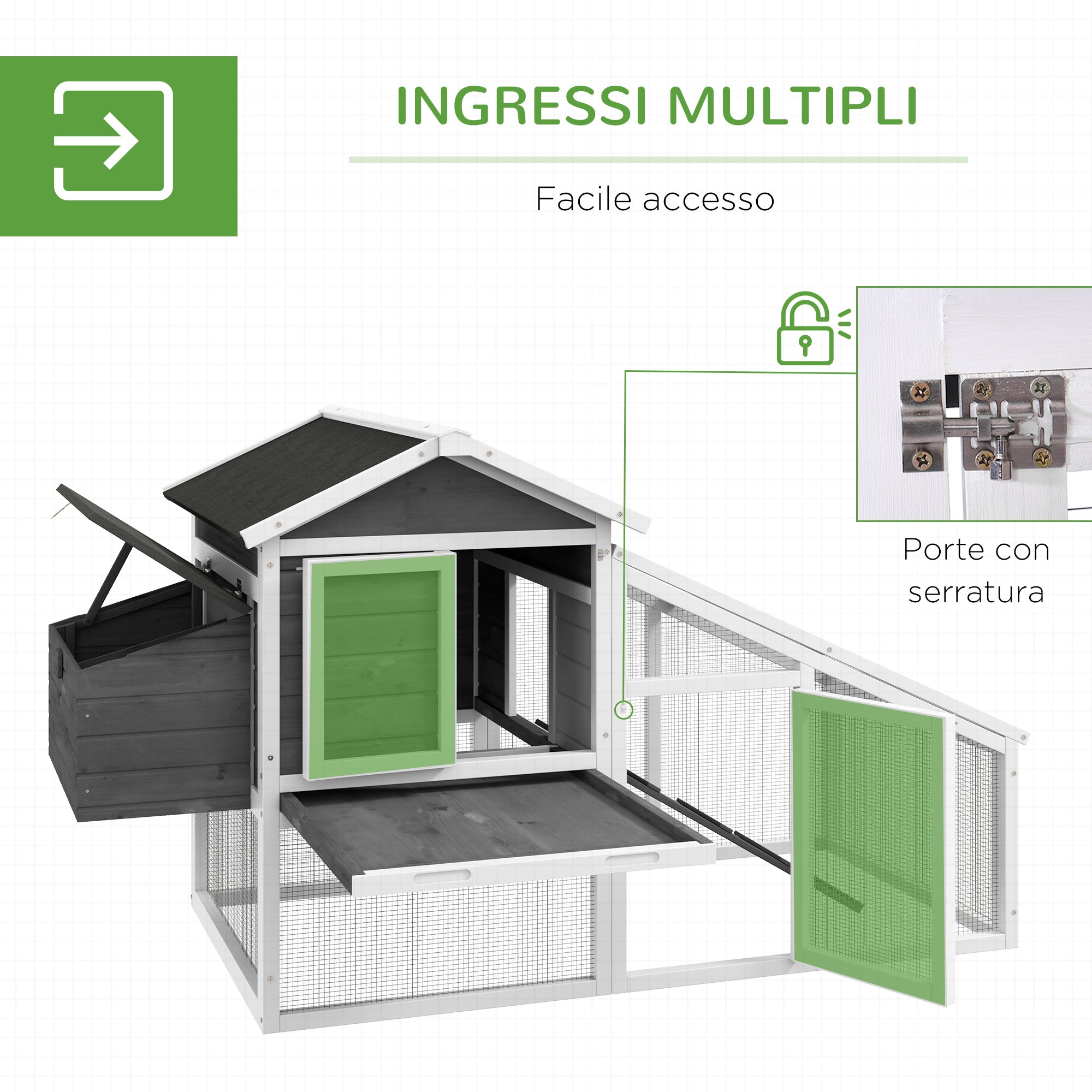 Chicken Coop for Layers or Ducks, Prefabricated Wooden Henhouse with Waterproof Roof, 178x95x100 cm, Gray