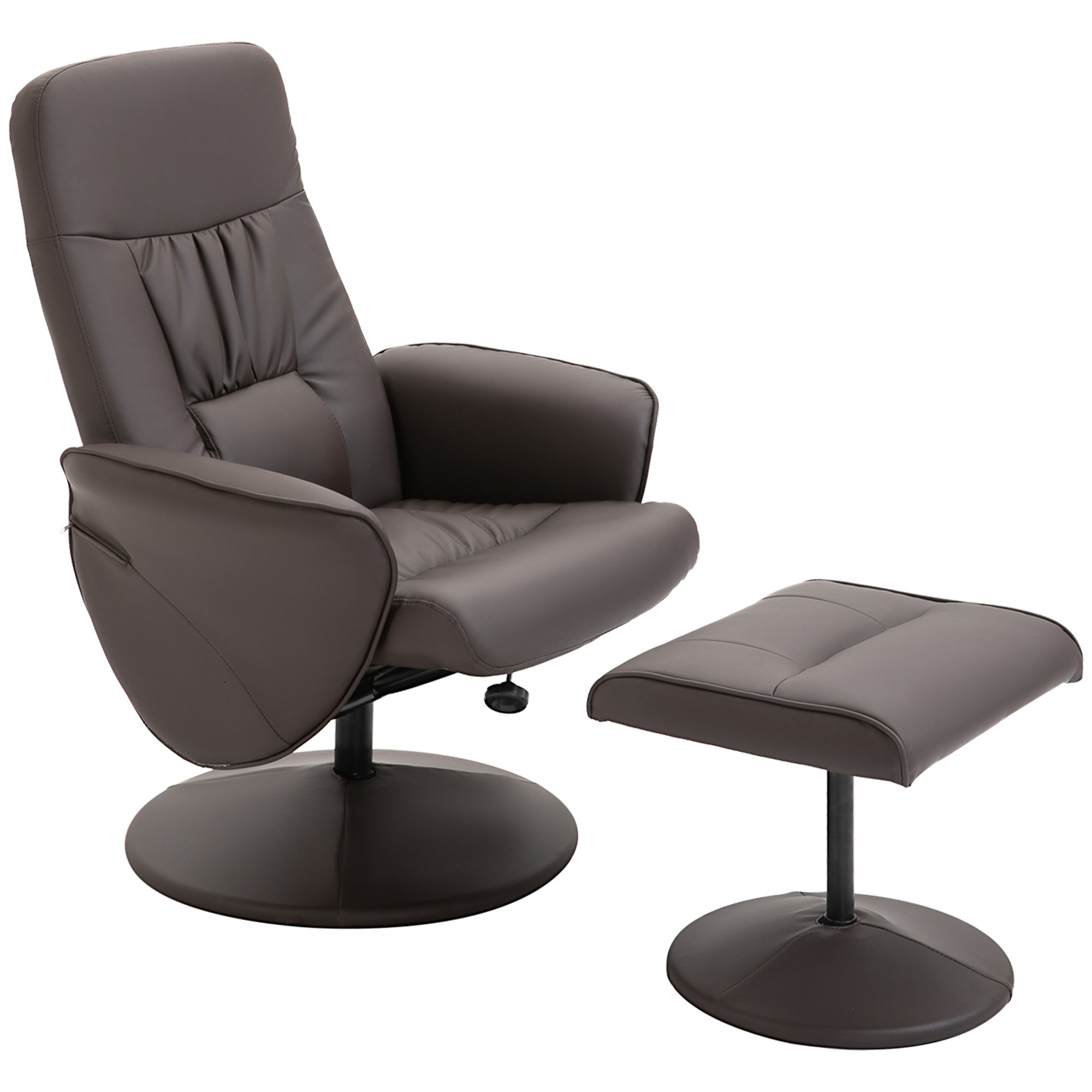 Living Room Armchair with Ottoman Footrest Upholstered in PU Reclining Armchair up to 145° and 360° Swivel with Adjustable Backrest for Living Room Bedroom Office 76x81x101 cm Brown