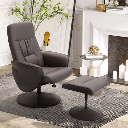 Living Room Armchair with Ottoman Footrest Upholstered in PU Reclining Armchair up to 145° and 360° Swivel with Adjustable Backrest for Living Room Bedroom Office 76x81x101 cm Brown