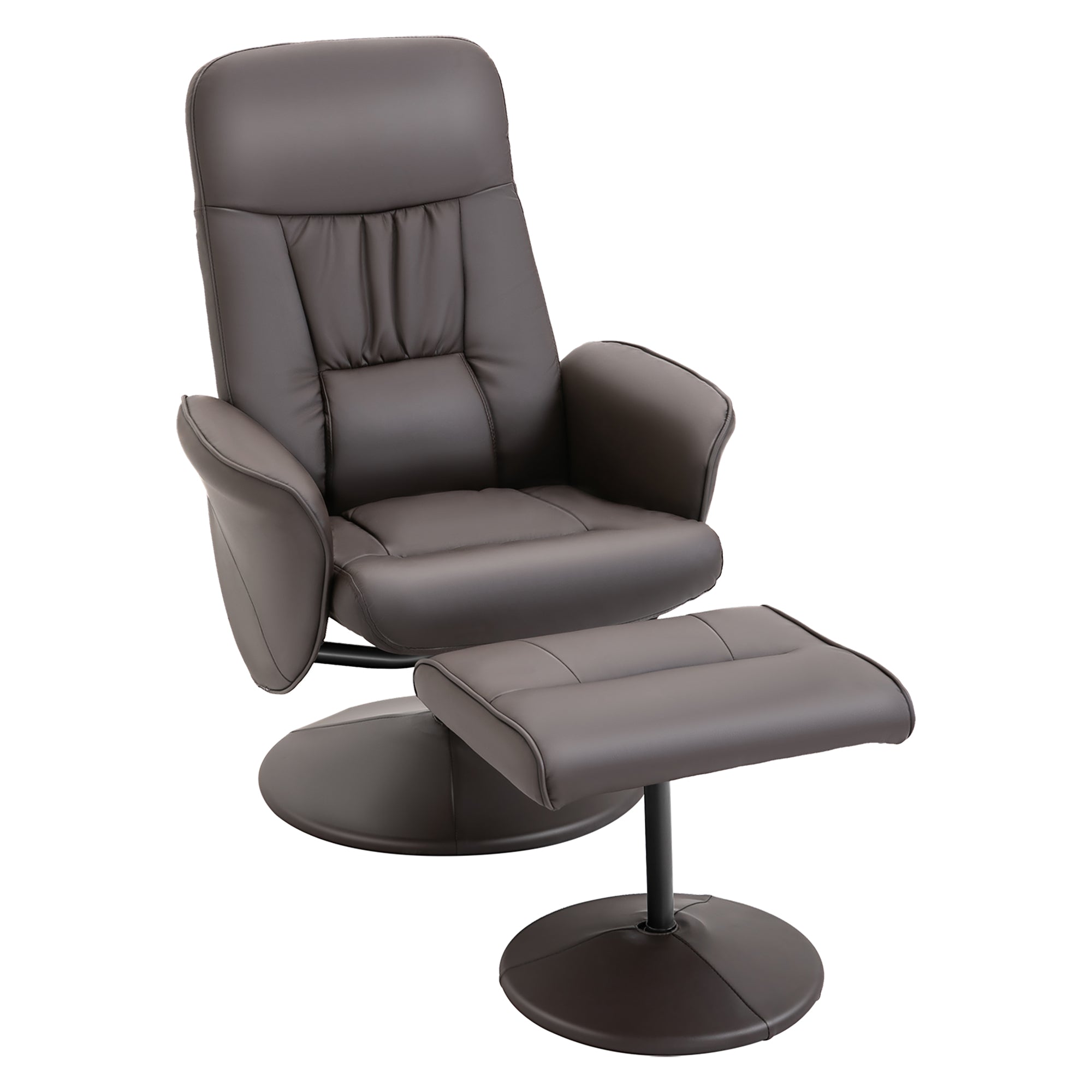 Living Room Armchair with Ottoman Footrest Upholstered in PU Reclining Armchair up to 145° and 360° Swivel with Adjustable Backrest for Living Room Bedroom Office 76x81x101 cm Brown