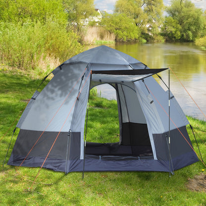 Camping Tent 3-4 Person Family Dome Tent 210T Polyurethane 3000mm Simple Setup for Family Trekking Festival Steel Fiberglass Gray+Black 260 x 260 x 195 cm