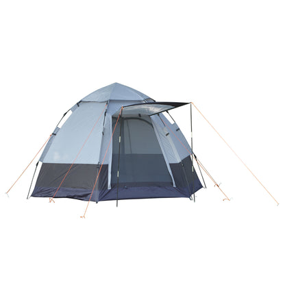 Camping Tent 3-4 Person Family Dome Tent 210T Polyurethane 3000mm Simple Setup for Family Trekking Festival Steel Fiberglass Gray+Black 260 x 260 x 195 cm