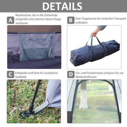 Camping Tent 3-4 Person Family Dome Tent 210T Polyurethane 3000mm Simple Setup for Family Trekking Festival Steel Fiberglass Gray+Black 260 x 260 x 195 cm