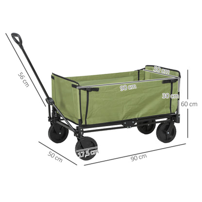 Folding Garden Cart 130 L, Transport Cart with Removable Bag, Wheel Cart with Rotating Telescopic Handle, Steel Trailer Cart, Black