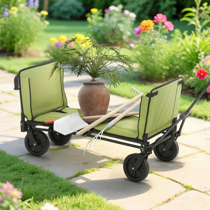 Folding Garden Cart 130 L, Transport Cart with Removable Bag, Wheel Cart with Rotating Telescopic Handle, Steel Trailer Cart, Black