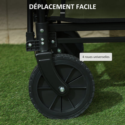 Folding Garden Cart 130 L, Transport Cart with Removable Bag, Wheel Cart with Rotating Telescopic Handle, Steel Trailer Cart, Black