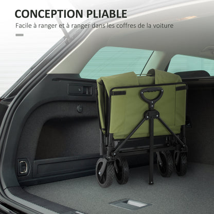 Folding Garden Cart 130 L, Transport Cart with Removable Bag, Wheel Cart with Rotating Telescopic Handle, Steel Trailer Cart, Black