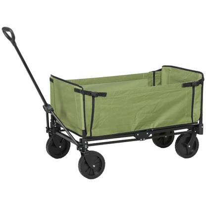 Folding Garden Cart 130 L, Transport Cart with Removable Bag, Wheel Cart with Rotating Telescopic Handle, Steel Trailer Cart, Black