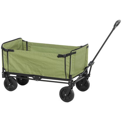 Folding Garden Cart 130 L, Transport Cart with Removable Bag, Wheel Cart with Rotating Telescopic Handle, Steel Trailer Cart, Black