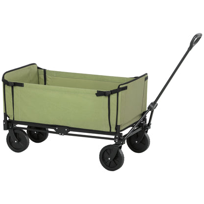 Folding Garden Cart 130 L, Transport Cart with Removable Bag, Wheel Cart with Rotating Telescopic Handle, Steel Trailer Cart, Black
