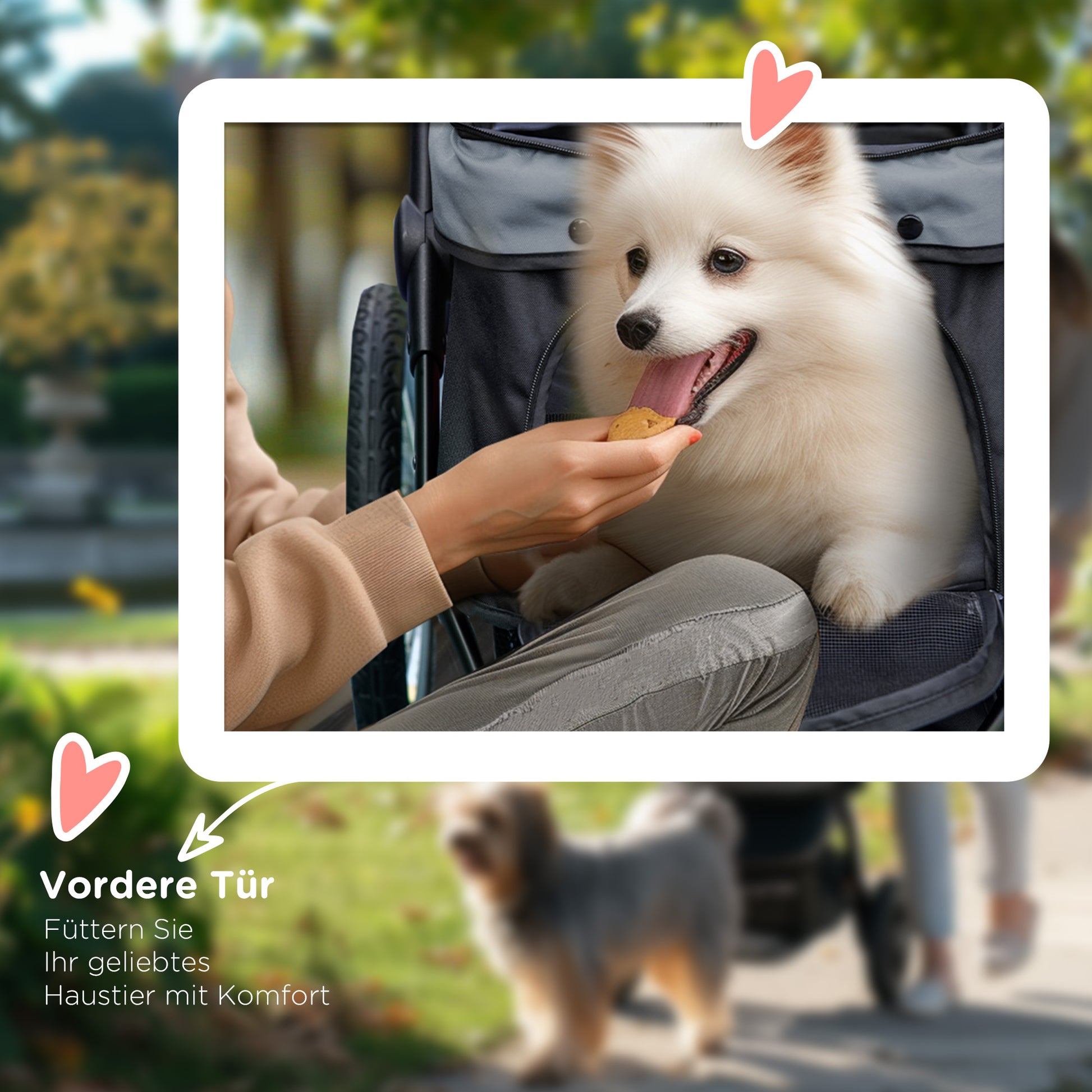 Dog Carriage Dog Buggy Foldable for Dogs & Cats up to 20 kg Cat Carriage with All-Terrain Rubber Wheels Cushion Mesh Windows Doors Cat Buggy with Storage Basket Gray