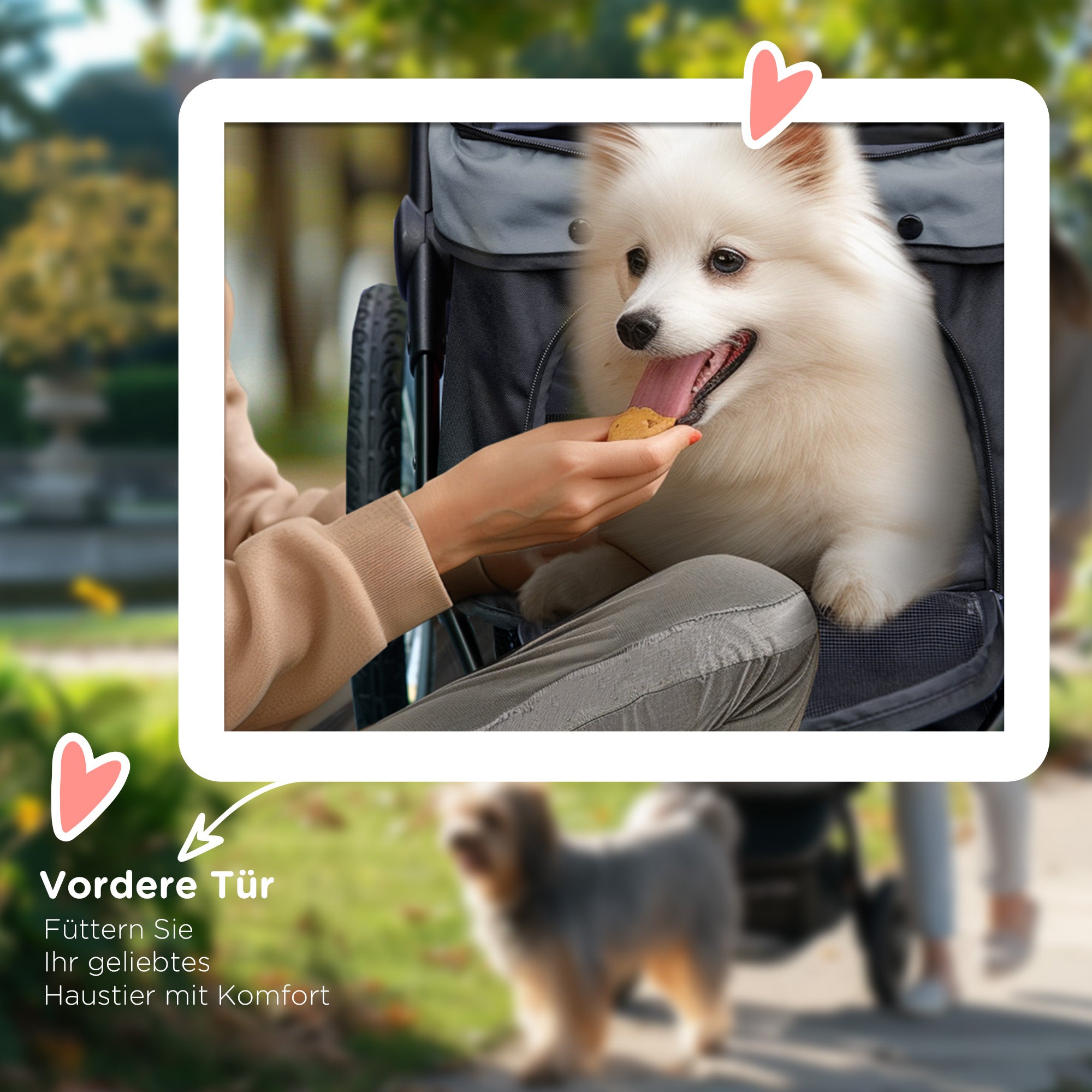 Dog Carriage Dog Buggy Foldable for Dogs & Cats up to 20 kg Cat Carriage with All-Terrain Rubber Wheels Cushion Mesh Windows Doors Cat Buggy with Storage Basket Gray