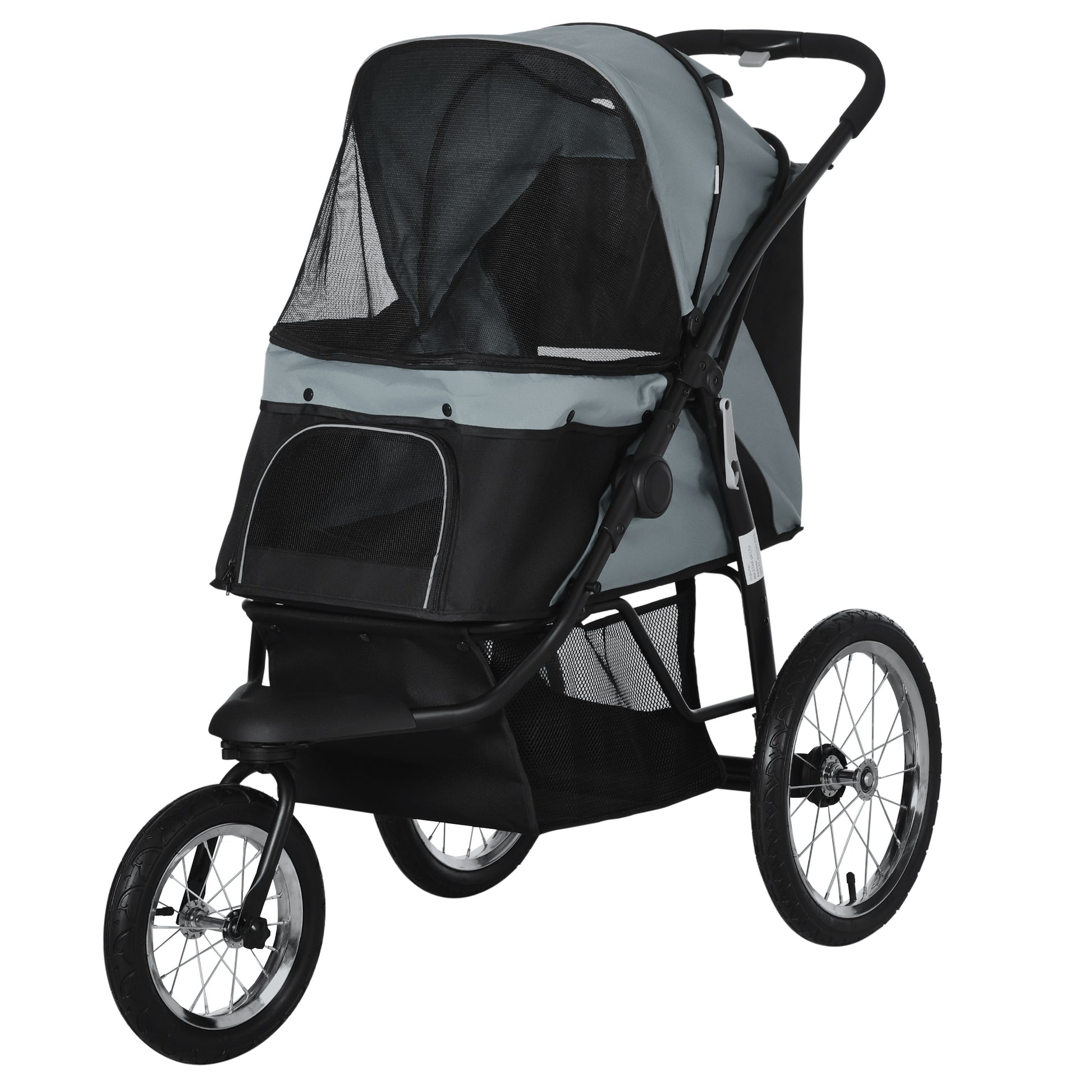 Dog Carriage Dog Buggy Foldable for Dogs & Cats up to 20 kg Cat Carriage with All-Terrain Rubber Wheels Cushion Mesh Windows Doors Cat Buggy with Storage Basket Gray
