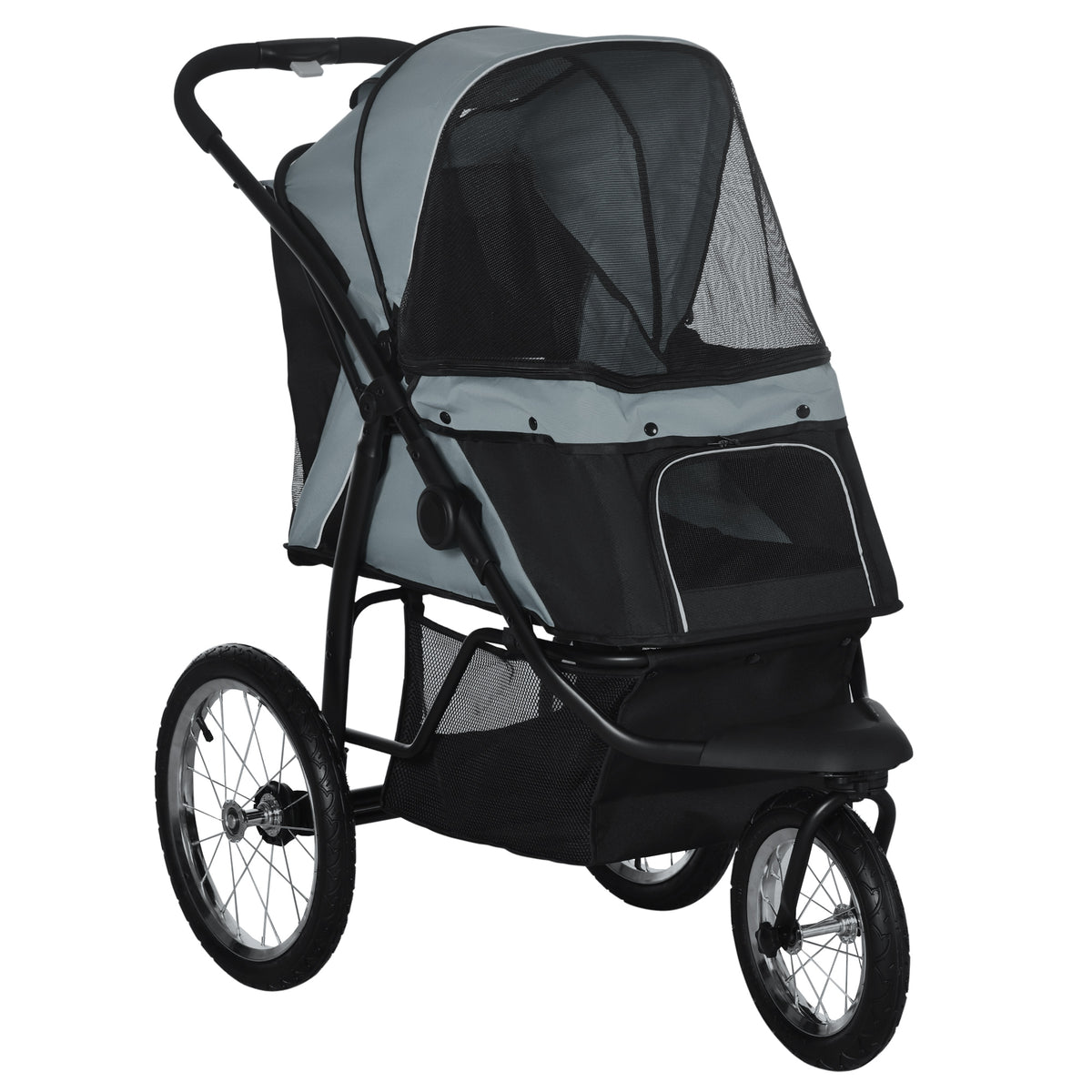 PawHut Hundewagen Faltbarer Hundebuggy für Hunde & Katzen bis 20 kg mit All-Terrain Gummirädern, Kissen, Netzfenstern, Türen und Stauraum Grau