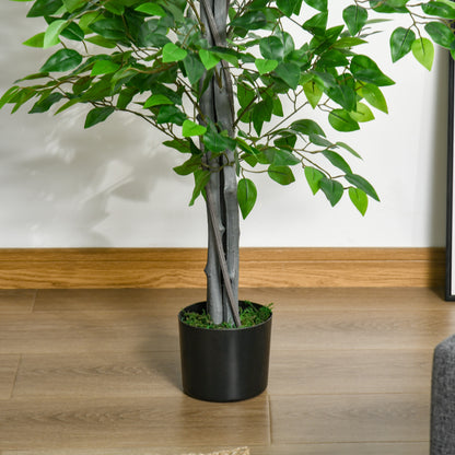 Large 135cm Artificial Ficus Tree, Plastic Artificial Plants Ficus in Pot, Realistic Artificial Tree with Cement, Artificial Grass for Living Room Bedroom Office Garden