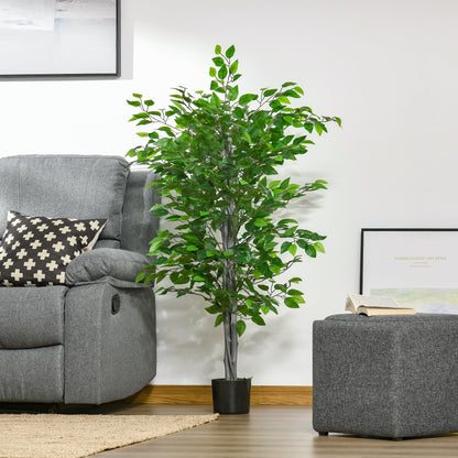 Large 135cm Artificial Ficus Tree, Plastic Artificial Plants Ficus in Pot, Realistic Artificial Tree with Cement, Artificial Grass for Living Room Bedroom Office Garden